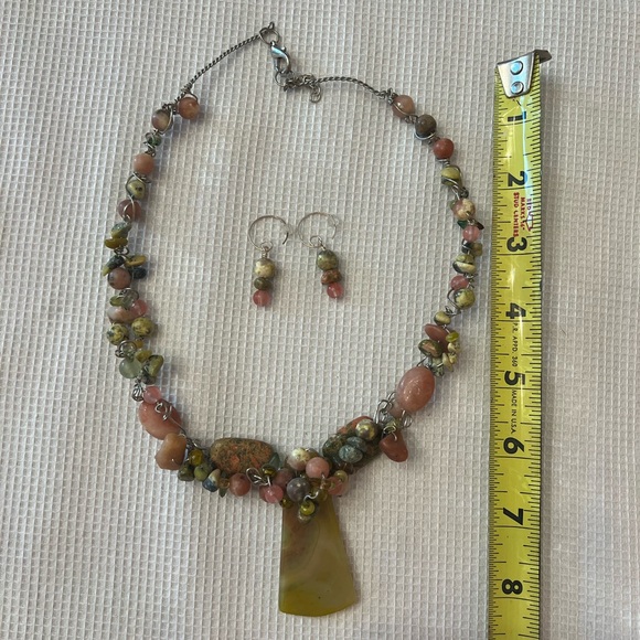 🌞HANDMADE Necklace & Earring Set:Mixed-Media Metallic Stone/Glass/+ Beaded. NEW - Picture 3 of 4
